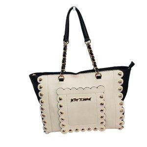 Betsey Johnson Shoulder Tote Handbag Faux Leather Chain Strap Studded Lined